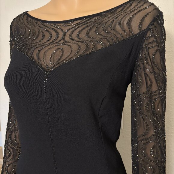 Daymor Couture Black Long Sleeve Lace Illusion Neckline Gown - Size 10 - Picture 5 of 6